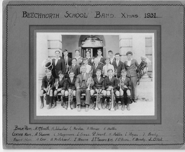 Beechworth School Band in front of the hospital 1931 